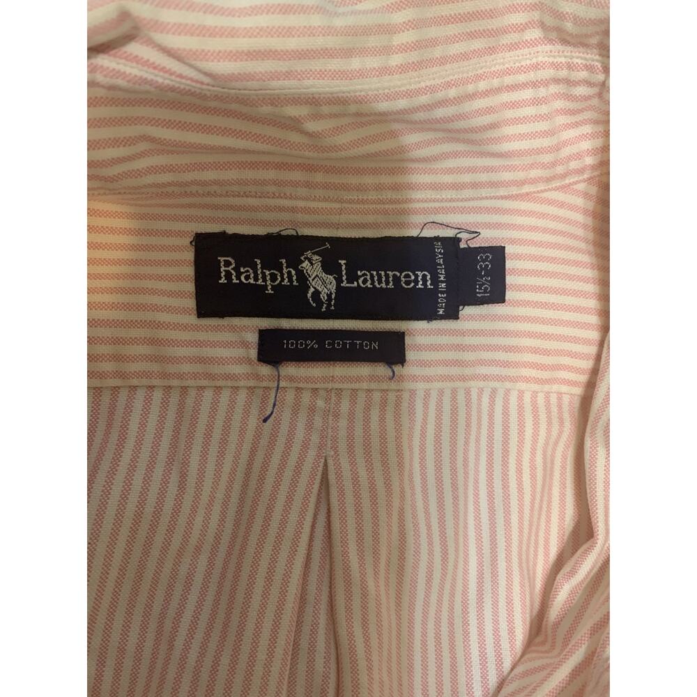 Vtg 90’s Polo Ralph Lauren Striped Button Up 15 1/2-33 Pink Preppy Flesh Pony - Picture 4 of 8